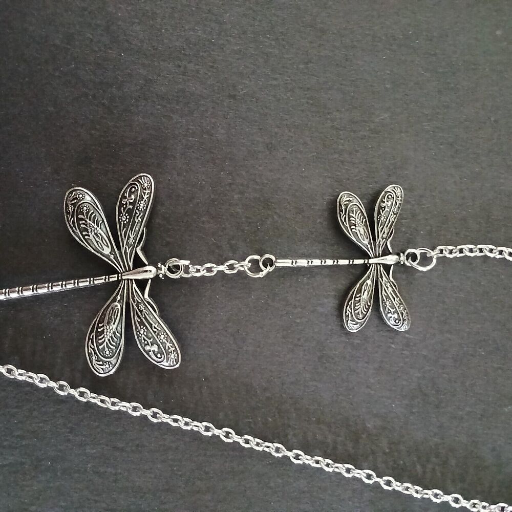 NEW Dragonfly Necklace Costume Jewelry Retro Silvery Pendant Boho Jewelry Gift - Picture 8 of 9